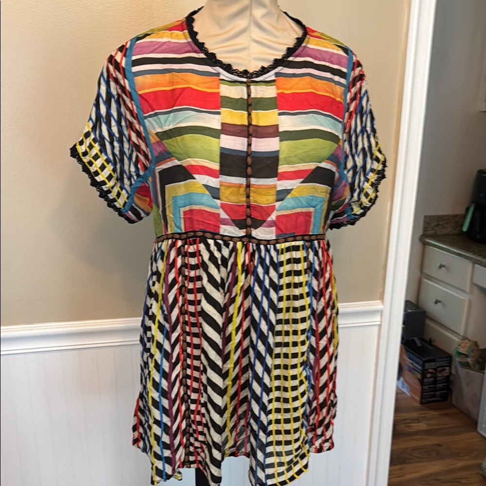 Anthropology-Conditions Apply-Colorful Striped Short Sleeve Dress